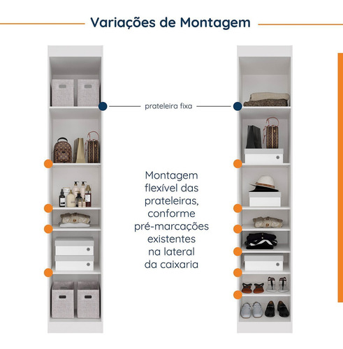 Guarda Roupa Modulado De Canto Com Espelho 6 Portas 3 Peças
