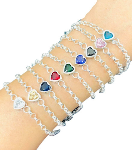 Pulsera Rolo 4mm Con Dije Corazón Plata 925 19cm Ps 194 