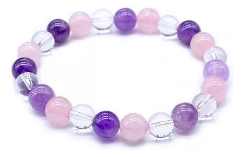 Pulsera Cuarzo Amatista,rosa,cristal + Estuche Gamushop