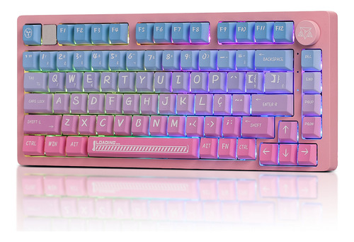 Teclado Mecânico Premium Adamantiun Akira Rgb Rosa Abnt2 Dynamic Spectrum Pbt 75% Switch Racoon Hotswap