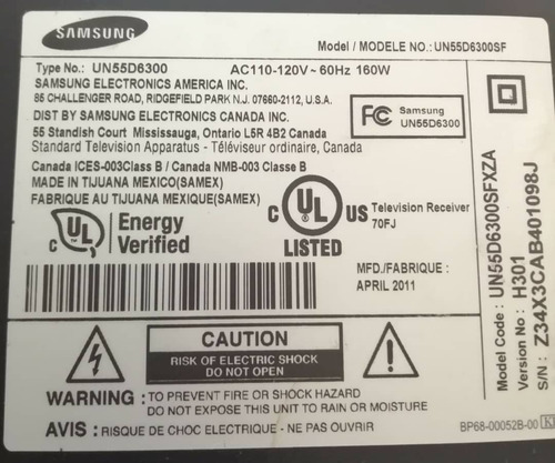 Imagen 4 de 5 de Televisor Samsung Un55d6300sfxza 55pulgadas Para Repuesto