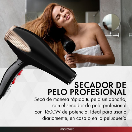 Imagen 3 de 7 de Secador Pelo Cabello Profesional 1600w 2 Velocidades 220v