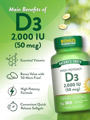 Nature's Truth Vitamina D3 2000 Ui 300 Softgels