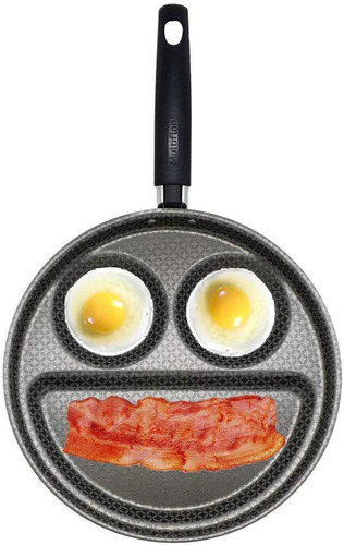 Sartén antiadherente para hamburguesas con huevos fritos y tocino de color negro