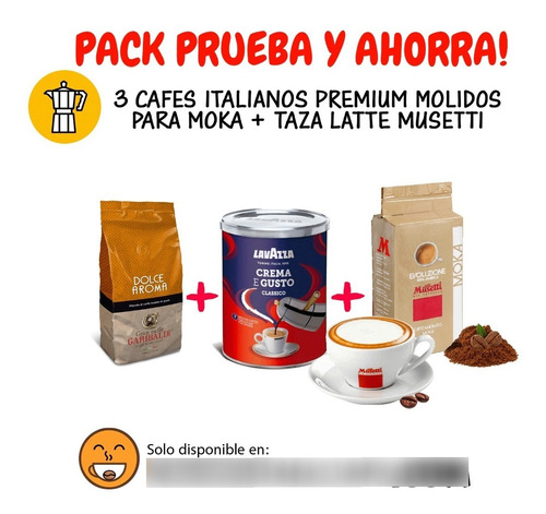 Pack 3 Cafés Italianos Molidos Para Moka + Taza Musetti