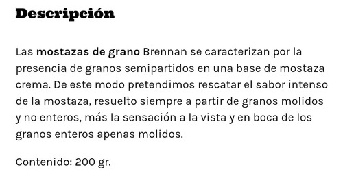 Mostaza De Dijon Brennan Grano Antigua Picante X 200 Gr
