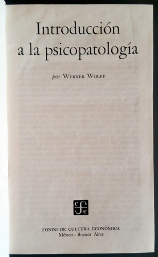 Introducción A La Psicopatología - Werner Wolff