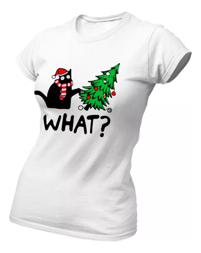 Playera What Gato Arbol Que Navidad Regalo Mujer Michi M8