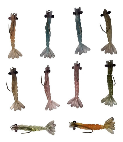 Isca Artificial Camarão Marea 7 Cm Com Anzol Kit 10 Unidades
