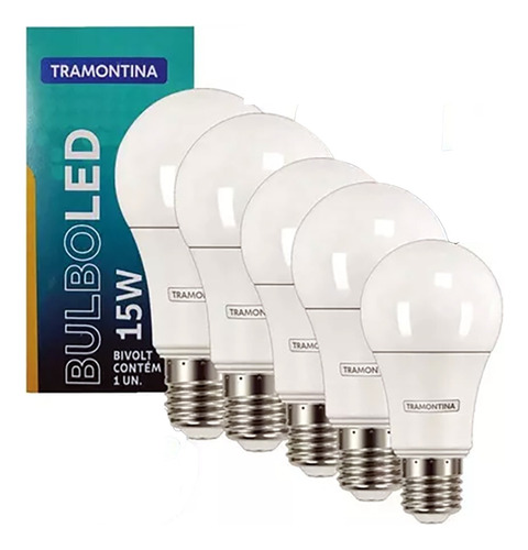 Kit 5 Lâmpadas Led Tipo Bulbo Tramontina 15w 6500k