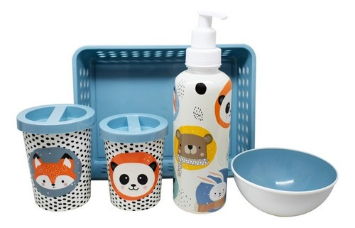 Kit de cuidado para bebês LM/ Plasutil KIt Higiene Infantil azul/bichinhos - x 5