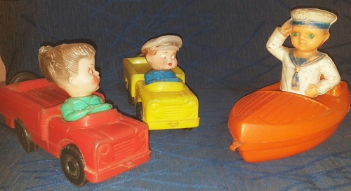 Juguetes De Plastico Inflado Autos Y Barco C/personajes 1960