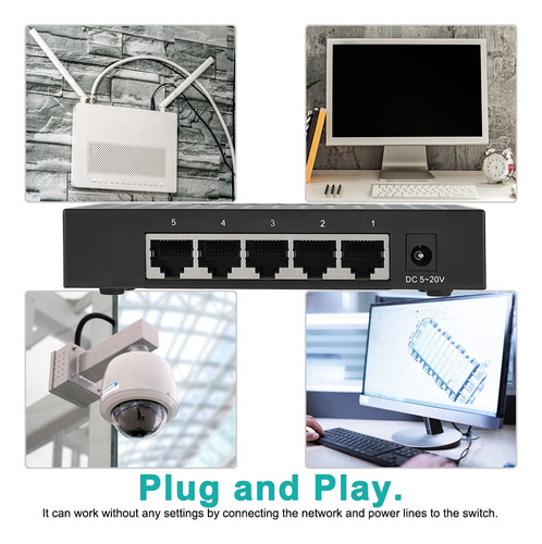 Hub Lan Gigabit Ethernet Rápido De 5 Puertos A 10/100/1000 M
