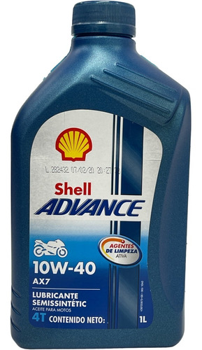 Aceite Shell Ax7 Advance 10w40 Semi Sintetico 4t Moto (1l)