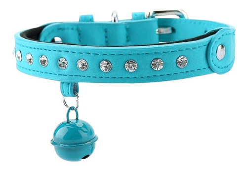 Collar Para Perro O Gato Con Diseño De Diamantes Y Cascabel Color Azul Tamaño del collar Chico Ch/S