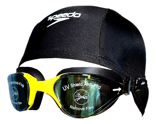 Lentes De Natación Torneo Espejados + Gorra Licra + Estuche