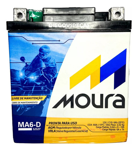 Bateria Moura 6ah Yamaha Mt-03 Mt03 2022 Ma6-d Ma6d Xtz7l