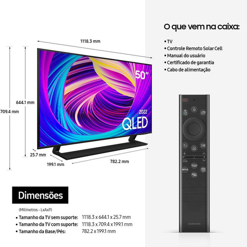 Imagem 8 de 10 de Samsung Smart Tv 50'' Qled 4k 50q65b 2022, Design Slim