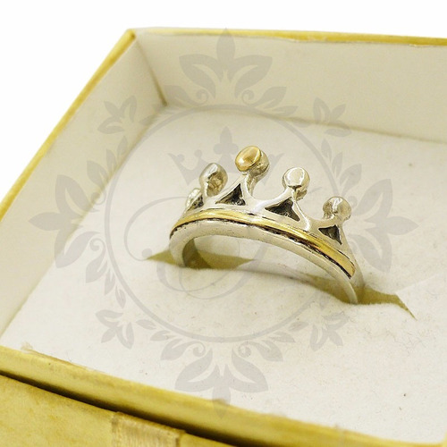 Anillos Plata 925 Y Oro Mujer Corona Reina Regalo Para Mamá