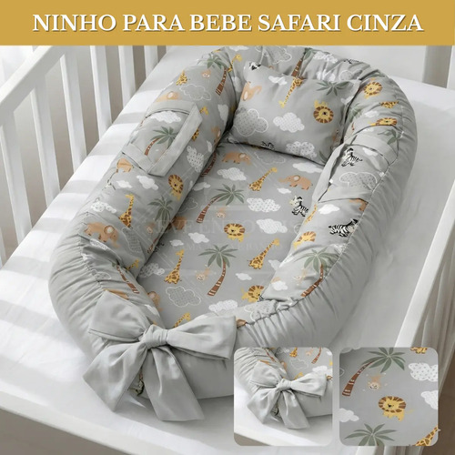 Ninho Redutor Para Bebê Recém-nascido Maternidade Super Macia Conforto E Proteção - Safari Cinza