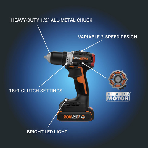 Furadeira Sem Fio Worx Nitro 20v Wx130l Com Motor Sem Escova
