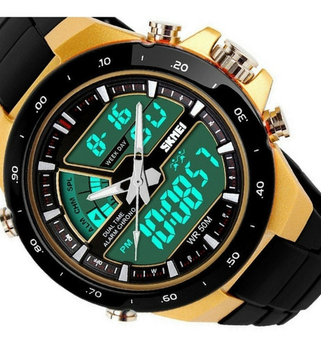 Relógio Masculino Sport Digital Wr50m Dourado Skmei 1016