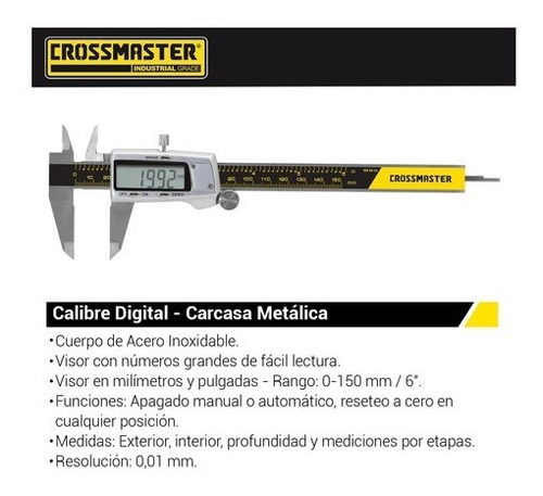 Imagen 4 de 5 de Calibre Digital De Metal Carcasa Metalica 150mm Crossmaster