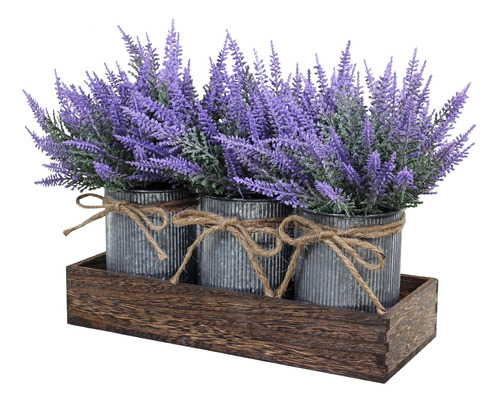 Macetas Con Flores De Lavanda Artificial Pequeños Pack X 3