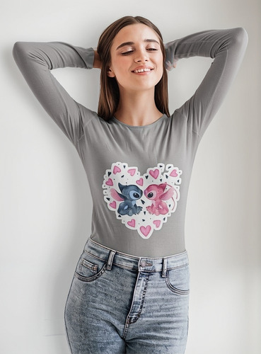 Polera Larga Dama Lilo Y Stitch Mono 326 Corazon Estampado
