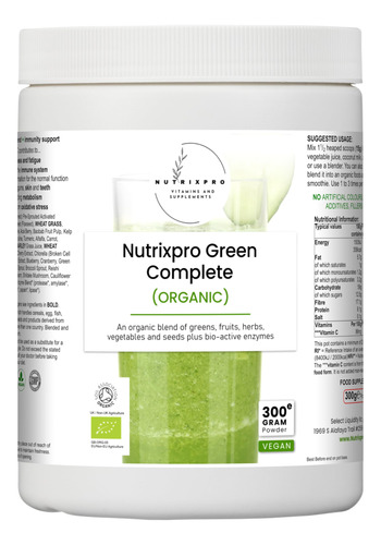 Nutrixpro Green Complete Mezcla Orgánica Vegetales 10.58 Oz