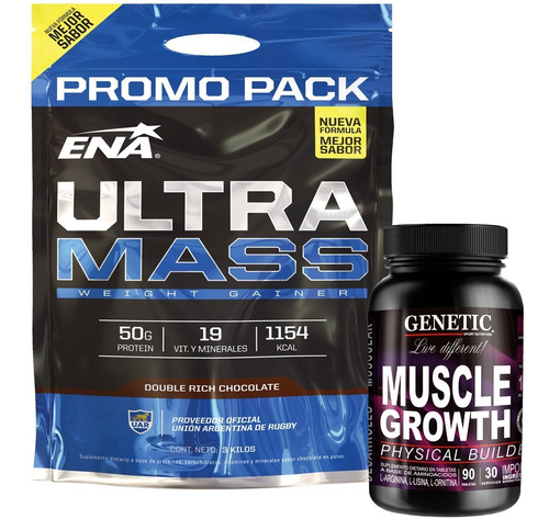 Crecimiento Muscular Ultra Mass 3 K + Muscle Growth Genetic