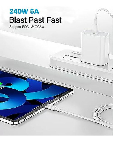 Cable Usb C Para iPad 10ª (240w 5a), (2 Unidades De 1 Metro)