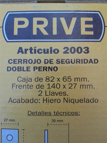 Cerrojo Cerradura Prive 2003 = Trabex 5101 Kallay 4010 Etc..