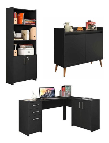 Conjunto Ordo Mesa Office Legna Buffet Delta 2 Portas Preto