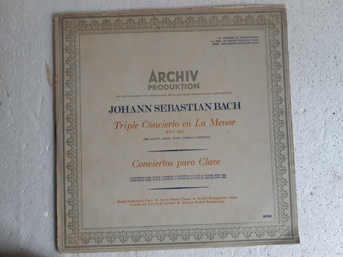 Disco Lp Bach / Conciertos / R Baumgartner / Archiv 