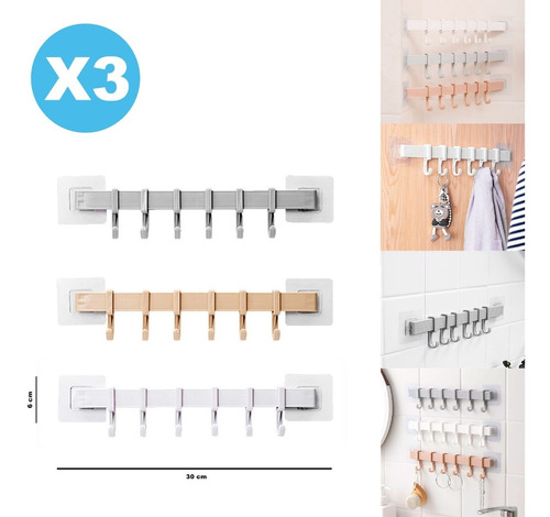 3 X - Colgador De Pared Esquinero Con Ganchos- Baño - Cocina