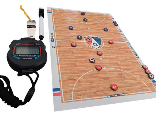 Pizarra Dt Personalizada Futbol + Crono Silb Fibra Y Fichas Futsal