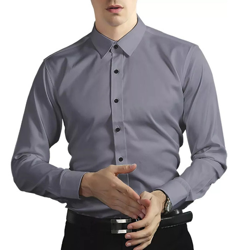 Camisa Delgada De Negocios Simple Antiarrugas Para Hombres