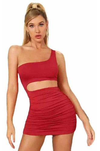 En Stock Abfa Shop Vestido Un Hombro Escote Crop Rojo