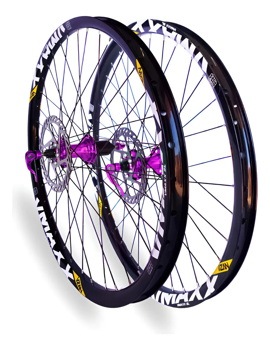 Kit Rodas Vzan Vmaxx SL 26 para Freeride com Cubo Barulhento e Freio a Disco Preto e Roxo