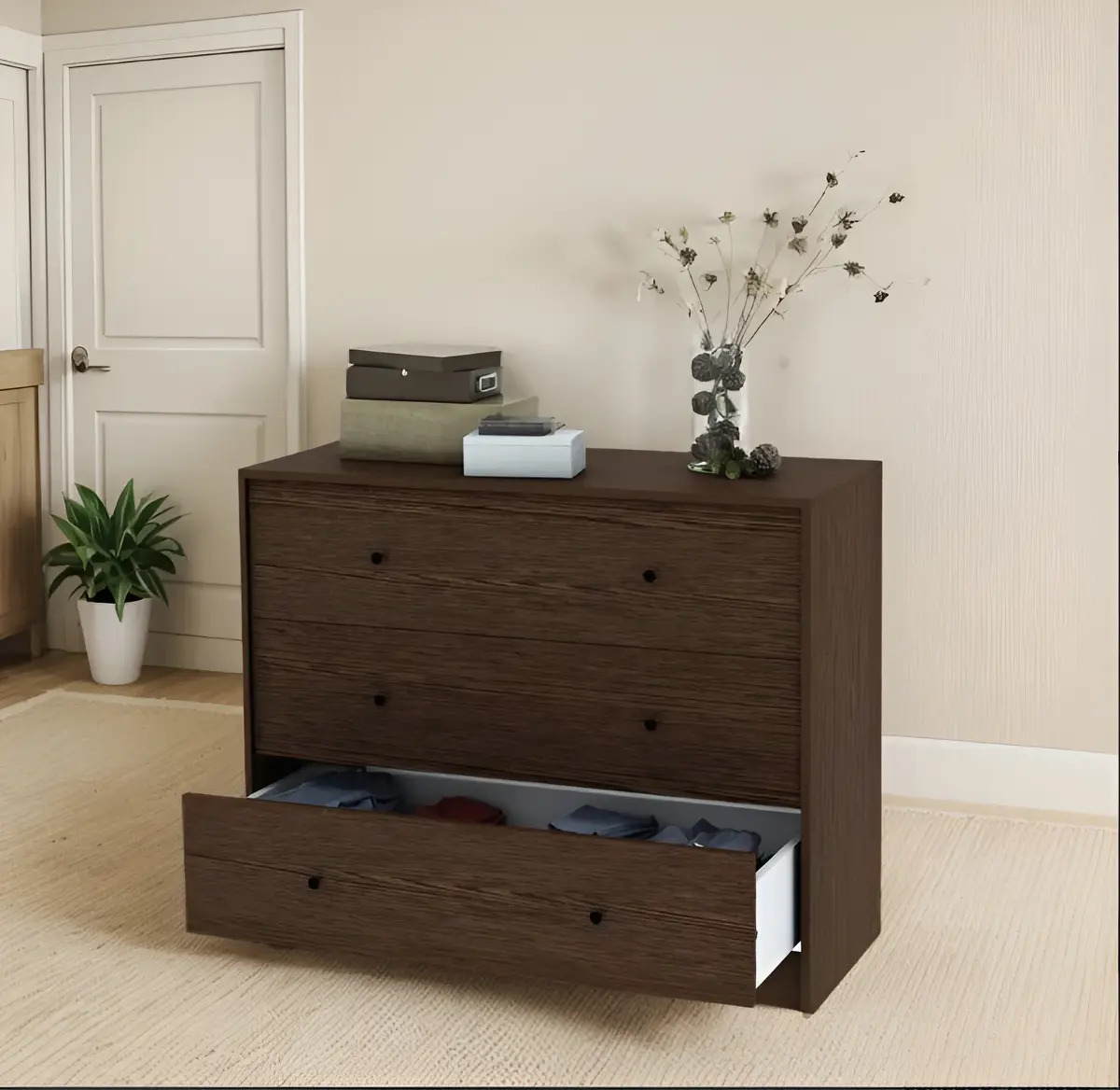 Cómoda 3 Cajones Cm102 Centro Estant Moderna Elegante Color Marrón Oscuro De 100 X 45cm