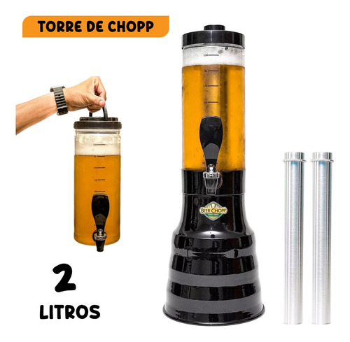 Torre Portatil De Chopp Base Giratória 2 Litros+ 2 Refis