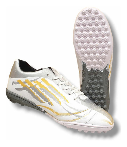 Tenis Futbol Rápido Fut7 Panther Blanco Plata Cosidos