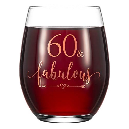Rose Gold 60 &amp; Fabulous Wine Glass For Women 60th B...