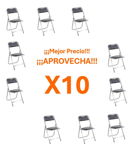 Paquete 10 Silla Plegable Acojinada Cromo Respaldo Reforzado