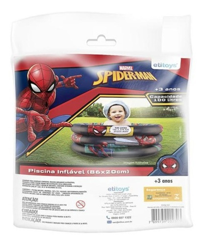 Piscina Inflável redondo Etitoys Spiderman 100L preta sacola