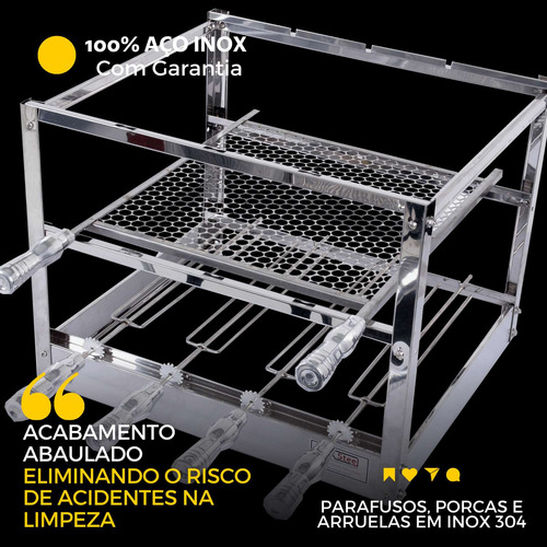 Suporte Inox Wr Steel 55cm Comprimento Para Espeto E Grelha