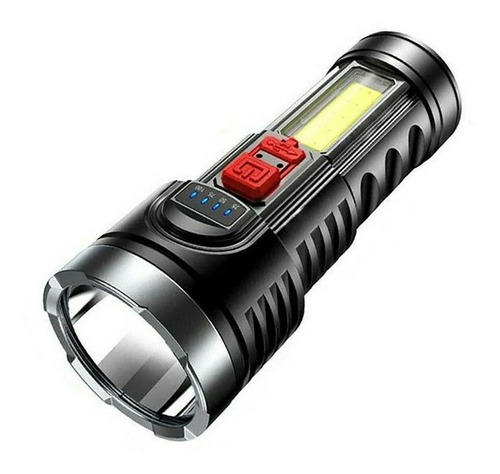 Linterna 1000 Lum + Foco Cob Lateral + Indicador Carga Usb Color de la linterna Negro Color de la luz Blanco