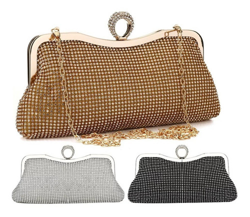 Bolsa Casual Dama Noche Cristales * Súper Linda Y Fashion * Color Dorado