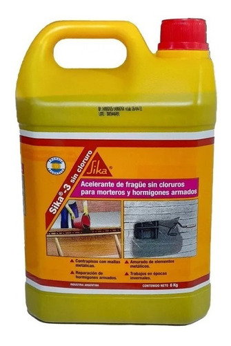 Sika 3 Sin Cloruro 6kg Acelerante Frague Hormigón Armado